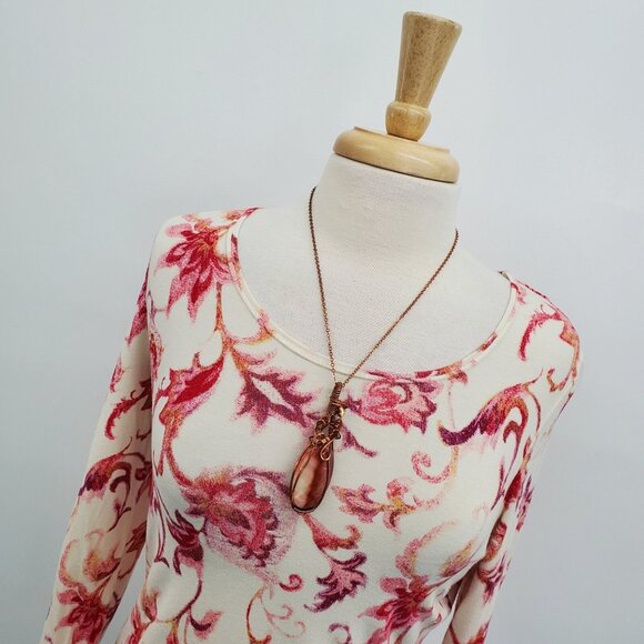 Chico's Womens Floral Layering Tee T-Shirt‎ Size 0 Small Long Sleeve Pink White - Picture 5 of 14